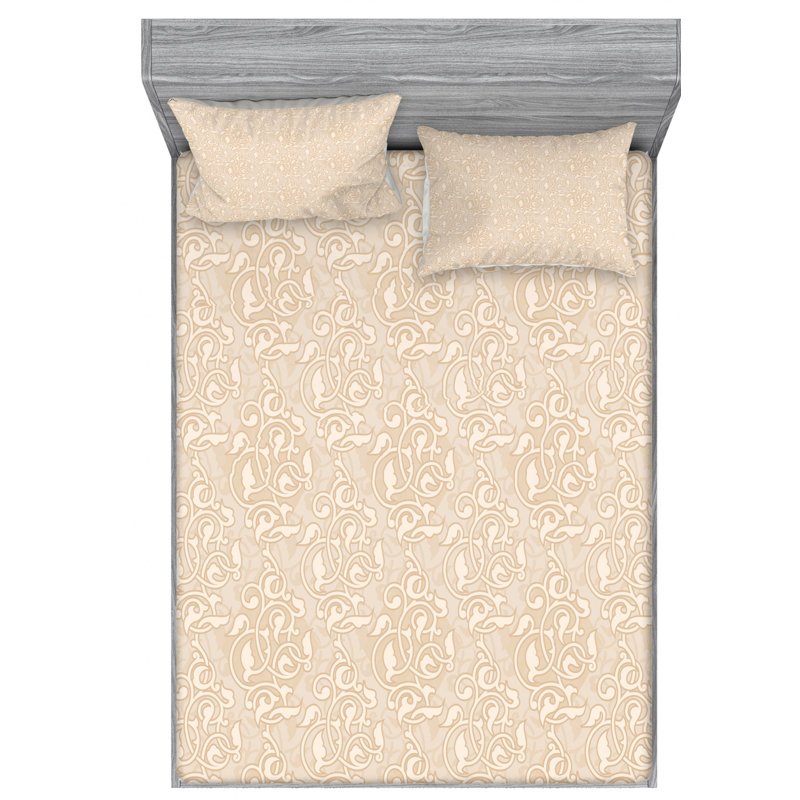 Ensemble de draps rétro à texture française, Ensemble de draps pour lit double avec un drap-hou, Floral beige
