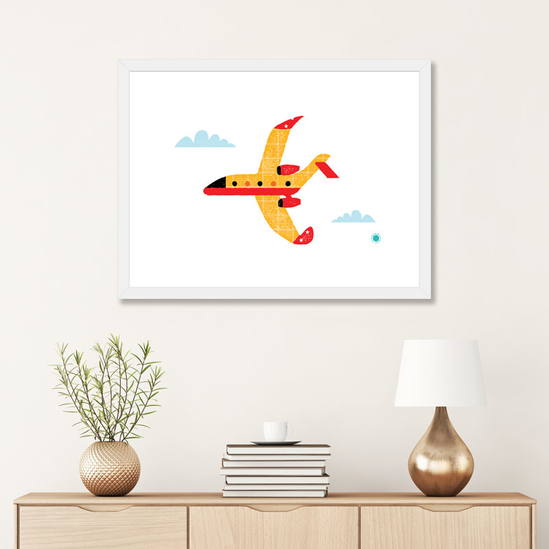 Avion - reproduction d'impression, H 24 po x l 32 po x P 1 po, Papier encadré blanc, Blanc