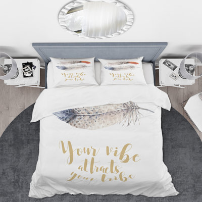 Two Feathers Your Vibe attire votre tribu - Ensemble de housse de couette bohémien - Polyester en microfibre