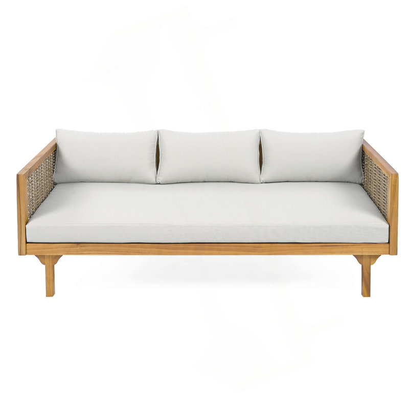 Claremont 3 Seater Daybed With Rattan Arms, Gray, Teak