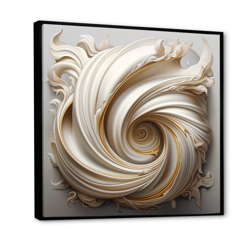 «Tender White Whirling Vision - Abstract Spirals», art mural, H 24 po x l 24 po x P 1 po, Cadre flottant noir