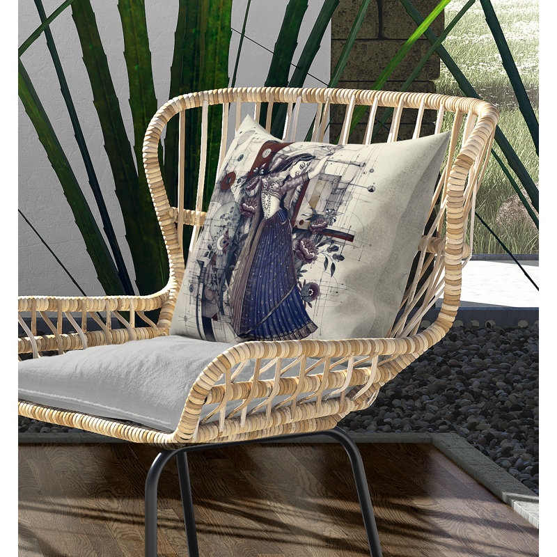 Oreiller en toile gracieuse gracieuse avec une housse amovible, Bleu / brun / beige, H 20 po x l 20 po