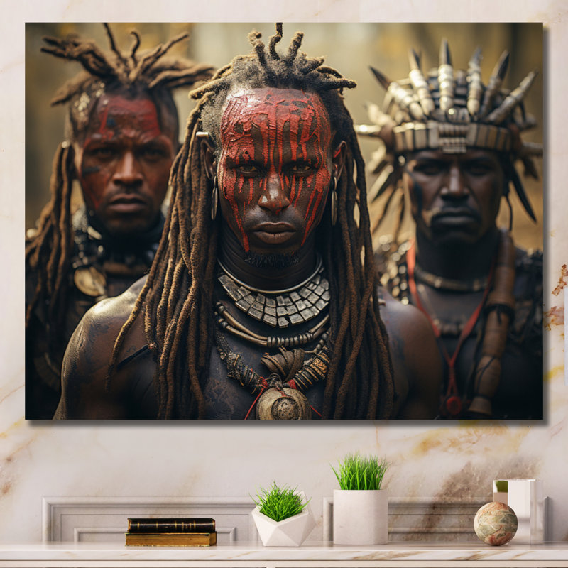 Chavonne tribus d'Afrique Kalenjin Warriors - art mural tribal africain, H 24 po x l 32 po x P 1 po, Toile tendue