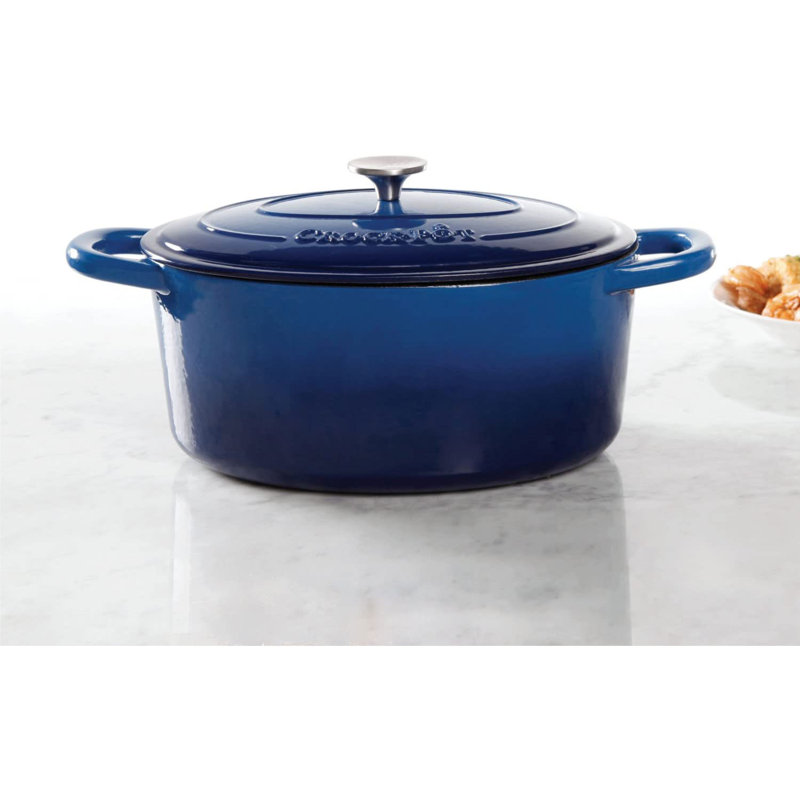 Cocotte ronde artisanale en fonte antiadhésive Crock-pot, 7 pte, Bleu saphir