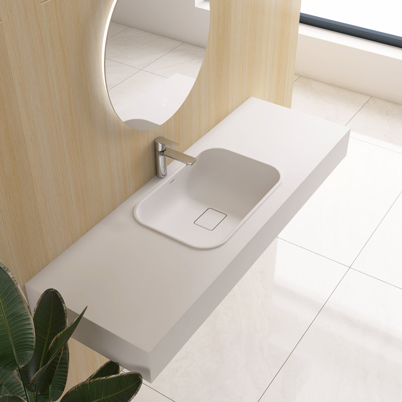 59" Wall-Mounted  Solid Surface Bathroom Sink With Faucet Hole