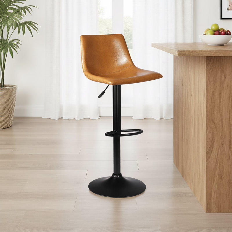 Halima Swivel Adjustable Height Counter Stool with Metal Frame, Brown, 2 