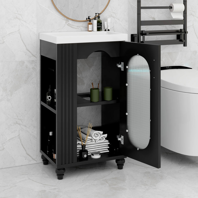 20" Bathroom Vanity With Sink, Two-Tier Shelf, Adjustable Shelf, Black