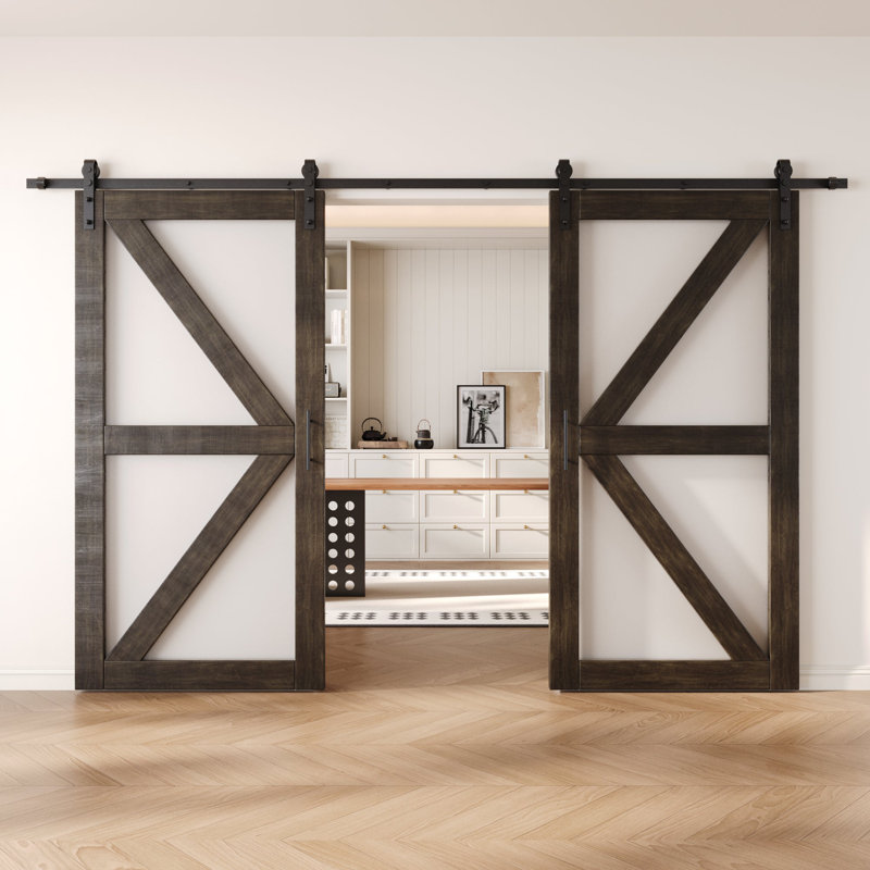Portes de grange non assemblées et finies en verre avec motif à flèche de 36 po x 80 po Homacer Ebony, 36 po x 80 po
