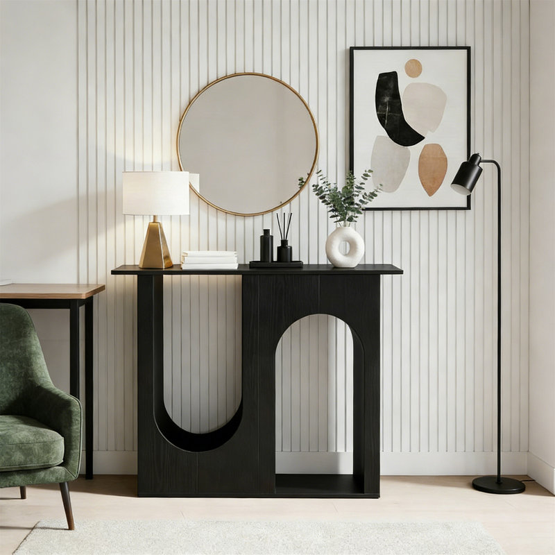 Console 39,4 po, canapé étroit derrière le canapé avec design arqué