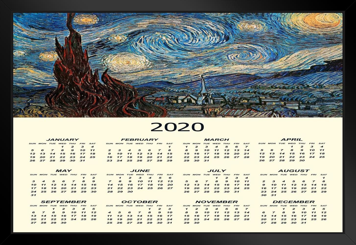 1889　Wayfair　20x14　The　Wood　Vincent　Calendar　Framed　Van　Inch　Artwork　Framed　Art　Print　White　W　Gogh　On　Night　Print　Vault　Paper　Poster　Starry　By　2020