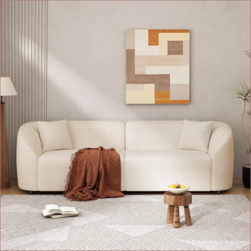 Canapé de salon incurvé contemporain de 87 po Sofas | Beige | Boucle, Beige