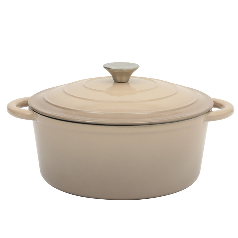 Gibson Home 5 Qt Enameled Cast Iron Dutch Oven Pot with Lid – Round, Oven Safe to 500°F, Ideal for Bread Baking & Stews - Gradient Taupe