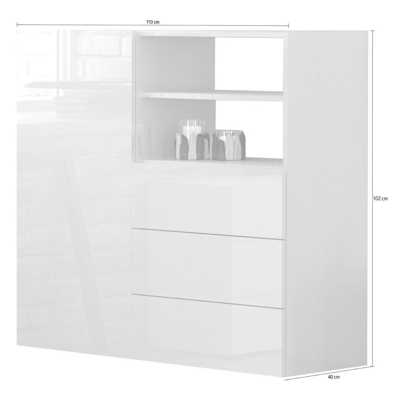 Cadiz 110cm Sideboard, Glossy White