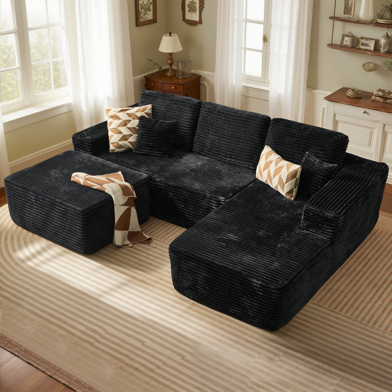 Boneless 3-piece No-assembly Modular Holifield Set With Ottoman - Deep Seat, Freely Combinable L-shaped Lounge Chair For Living Room & Bedroom