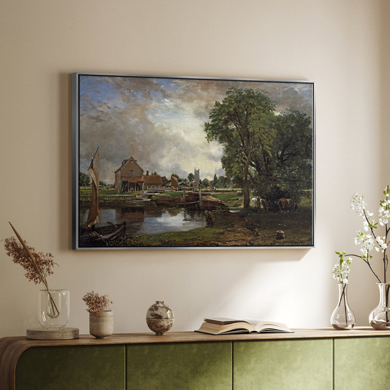 Dedham Lock and Mill, v. 1820 - John Constable, toile tendue avec châssis, 24 po x 36 po, Argent