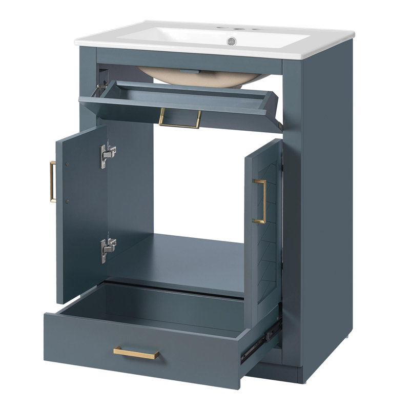 Armoire de salle de bain avec tiroir basculant, Bleu