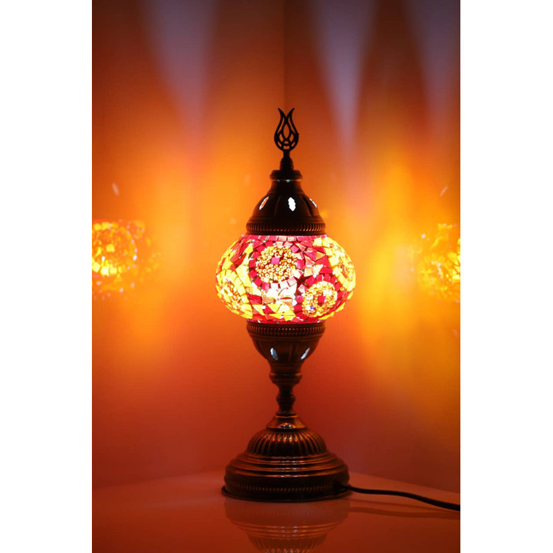 Lampe turque Kafthan w / Plug-in - Lampe de table en vitrail mosaïque, - Lampe marocaine rétro Pavla, Cercle rouge séparé