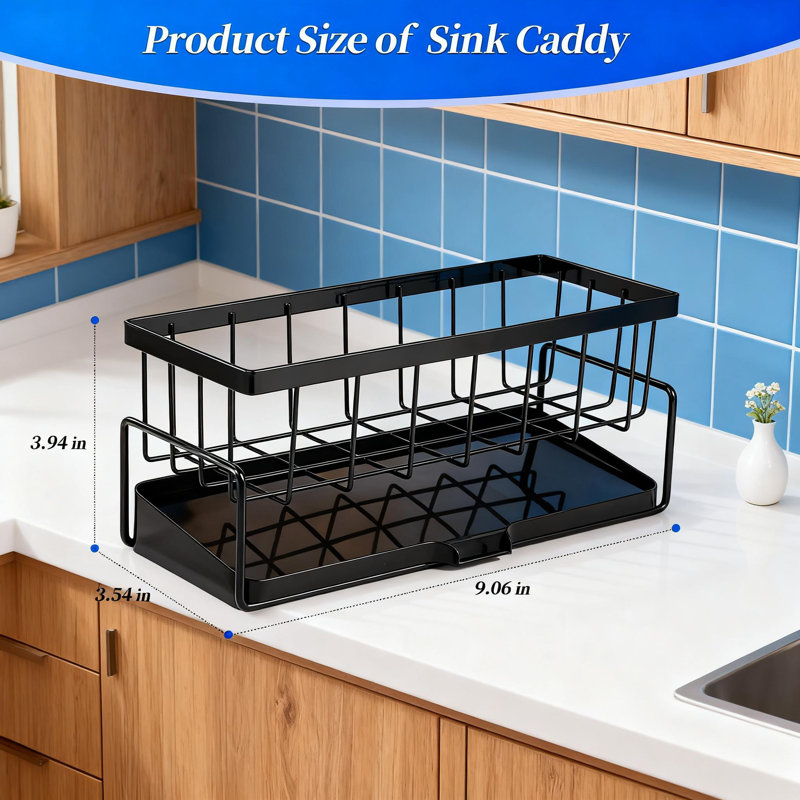 Kitchen Sink Organizer With Self Draining Base, Multifunctional Sponge And Scrubber Holder Caddy For Countertop Space Saving