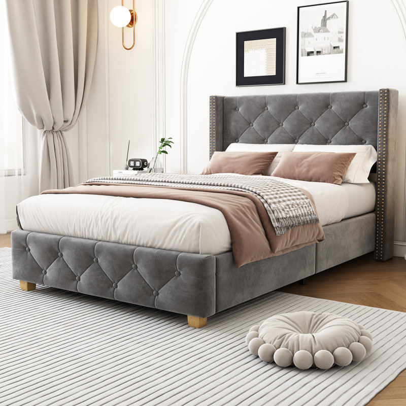 Doiron Upholstered Bed, Grey, Single (3')