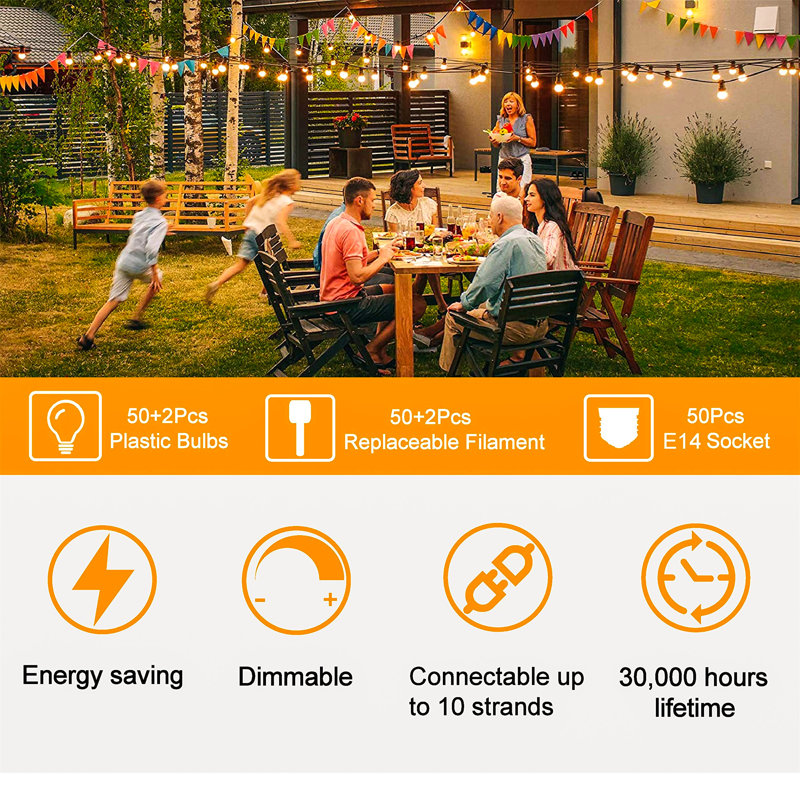 Alparslan 3048cm 52 - Bulb Standard String Light (End to End Connectable)