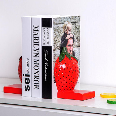 Strawberry Decorative Bookends, Resin Book Ends For Shelves With Cute Aesthetic Design, Bookshelf Decor For Home Office, Desk, Library, Book Holder For Heavy Books, Unique Gift, Set Of 2