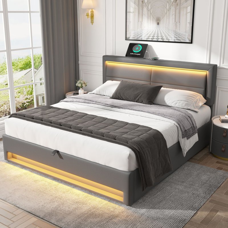 Upholstered Storage Bed, Kingsize (5'), Grey