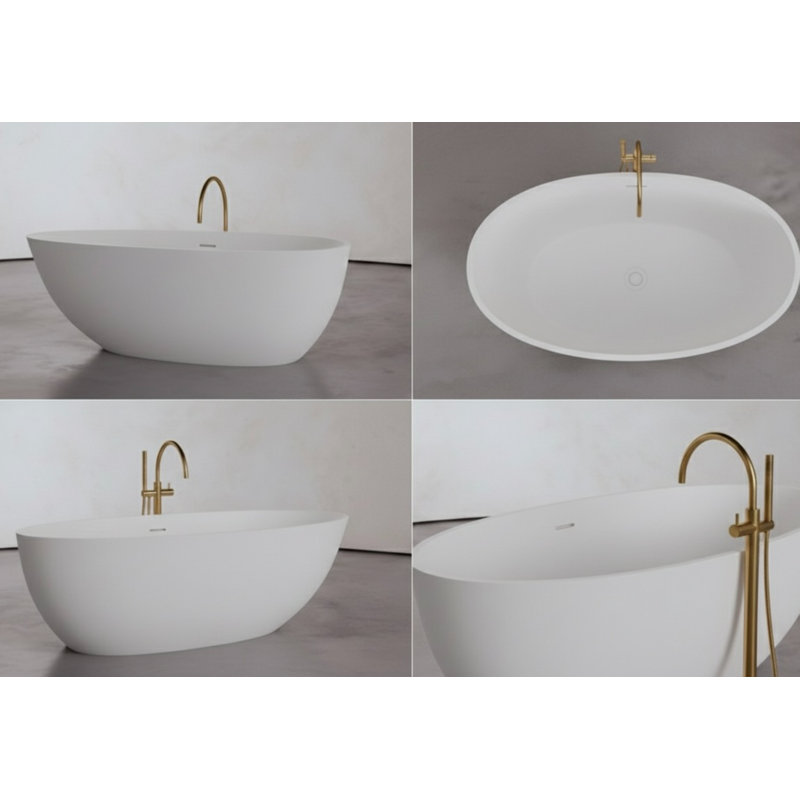 62.8'' x 30.3'' Freestanding Soaking Cement Bathtub, White 