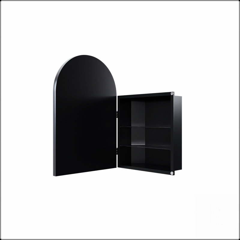 Pharmacie d'angle en métal 18 po x 24 po avec miroir arqué, tablettes réglables et conception compacte pour les petites salles de bain