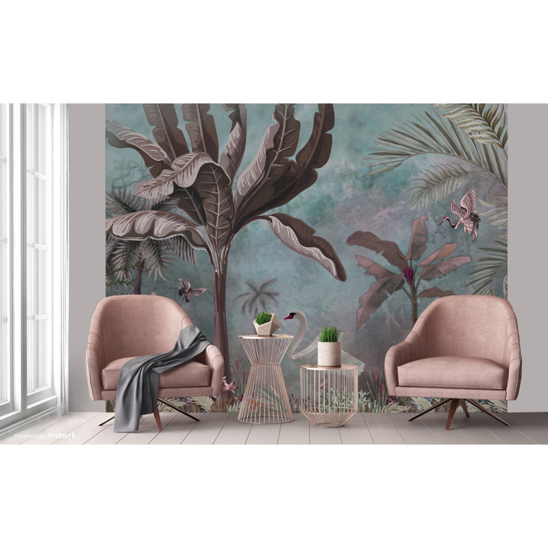 Papier peint panoramique Swan and Palm, L 1320 po x l 122 po, Vert