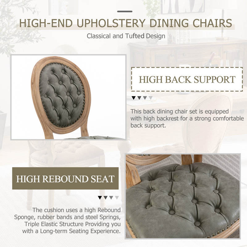 Round Farmerhouse Wooden Dining Set with French Dining Chairs, Faux Leather Dining Chairs, Walnut, Olive Green