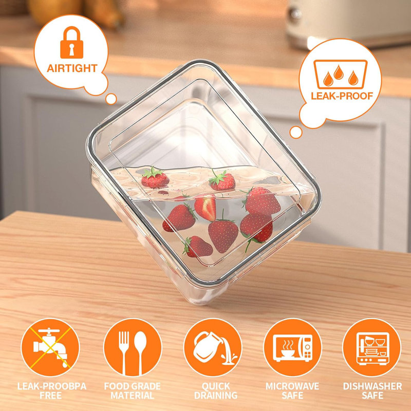5 grands contenants de rangement de fruits pour réfrigérateur avec passoires amovibles, 5 contenants hermétiques pour aliments avec 5 couvercles