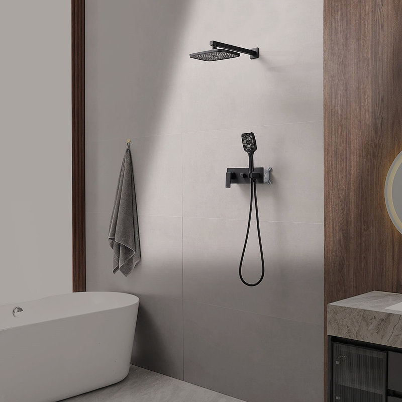 Single-Handle Dual-Head Rain Shower System Shower Faucet And Handheld Shower Set (Including Valve), Matte Black