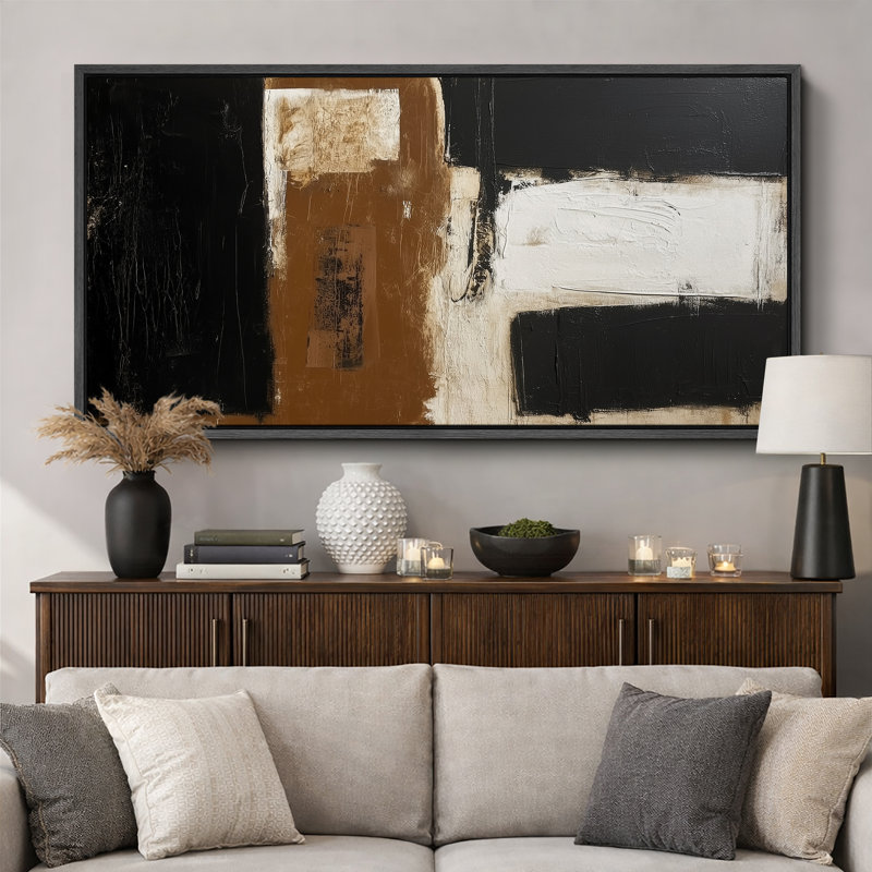 Impression abstraite sur toile abstraite moderne, H 30 po x l 60 po, Noir