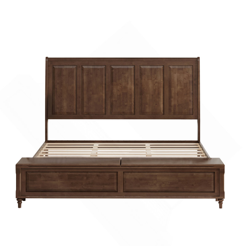 Structure de très grand lit avec tête de lit haute et banc de rangement, lit-bateau Soild avec coffre de rangement de 79 po, sans sommier, Wanlut
