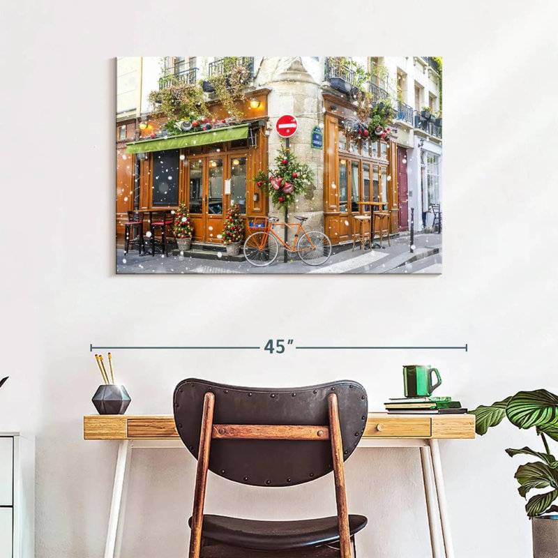 Noël au café français, H 26 po x l 39 po