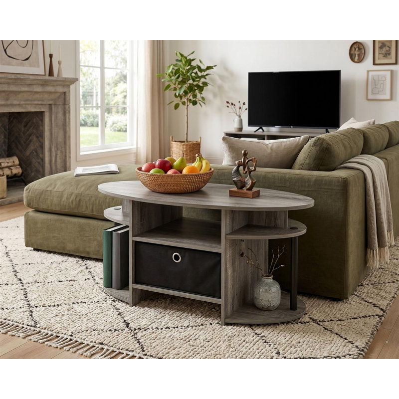  Table de salon moderne simple JAYA, H 16,4 po x l 35,4 po x P 19,7 po, Chêne français / noir / noir / ne s'applique pas