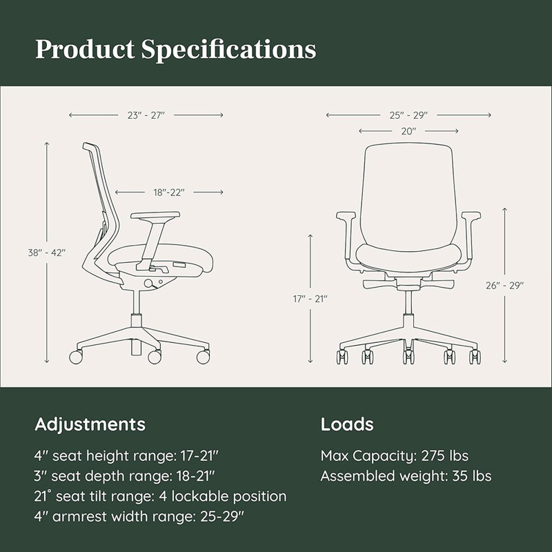 Ergonomic Chair - A Versatile Desk Chair With Adjustable Lumbar Support, Breathable Mesh Backrest, And Smooth Wheels - Experience Optimal Comfort And Support - Poppy