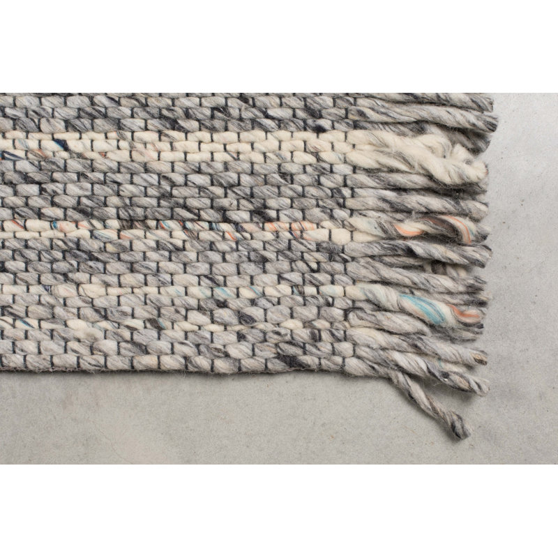 Frills Wool Striped Area Rug in Blue/Gray