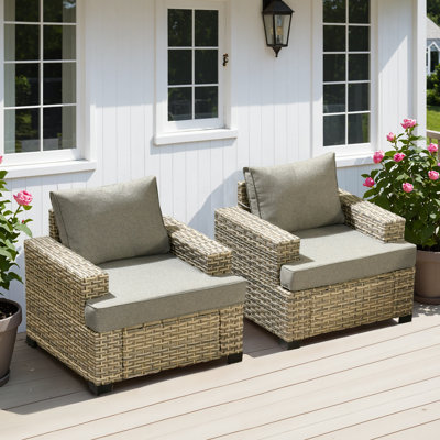 Wahkon 2 - Person Outdoor Wicker Chairs, All Weather Rattan Chairs 2-Seater with Comfy Cushions