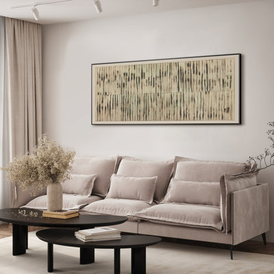 Extra Large Minimalist Abstract Wall Art Print - Neutral Beige and Black Vertical Line Contemporary Artwork for Living Room or Bedroom, Frame Assembly Required (Frame Assembly Required)