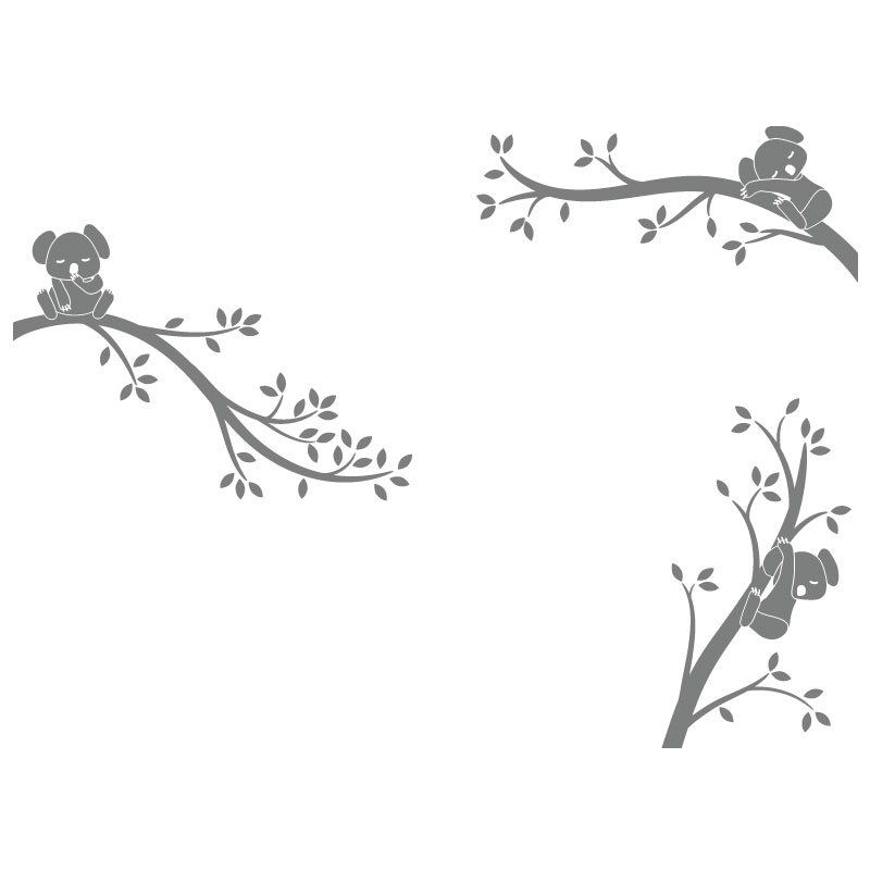 Décalcomanie murale branches monochrome tree branches Koala, Gris moyen
