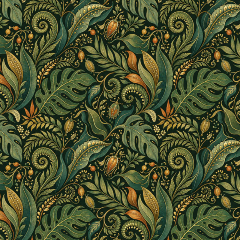 Papier peint pelez et collez Art Nouveau jardin vert Lily Vall Moth Frog Botanical Frogs Moon
