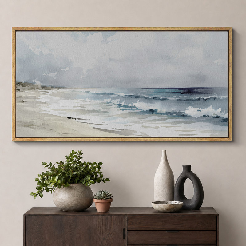 «Coastal Beach Serene Beach Watercolor Coastal Landscape», reproduction d'art sur toile, H 30 po x l 60 po, Naturel