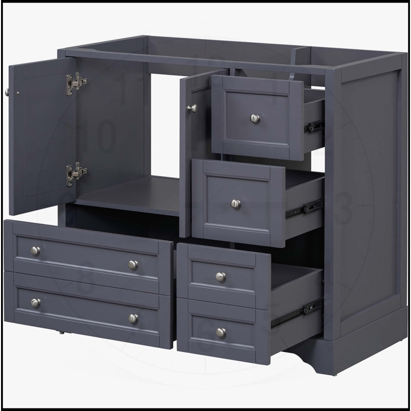 Meuble-lavabo 36 po sans lavabo avec 4 tiroirs de rangement et tablette, Bleu gris