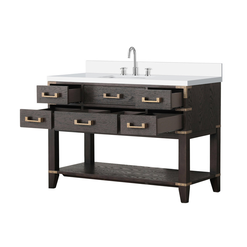Ensemble de meuble-lavabo simple avec comptoir en quartz blanc et robinet