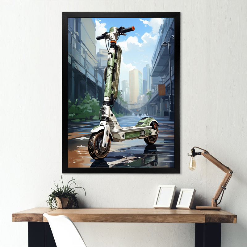 Scooter Compact Commuter II - impressions sur toile de scooter, H 32 po x l 24 po x P 1 po, Cadre photo noir