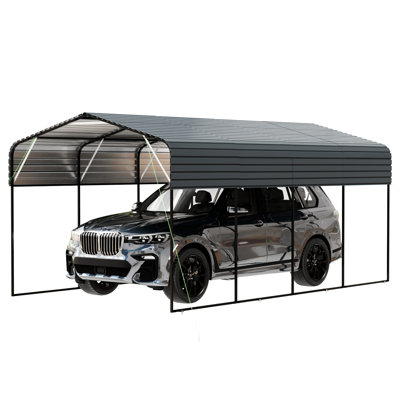 Heavy Duty 11X19 Ft Carport With Galvanized Steel Roof And Black Frame, Half - Circle, Ideal For Outdoor Storage Car Shelter Metal Featuring Portable Installation, Ample Space Multiple Cars Storage,