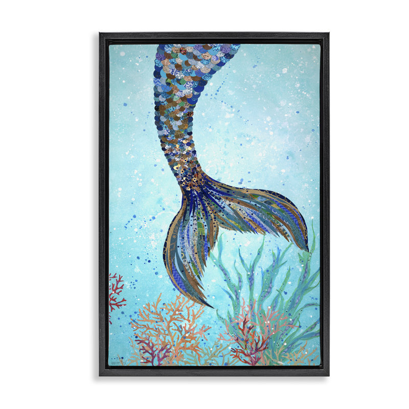 «Tall Tails Mermaid» par Jennifer Peck, H 25 po x l 17 po, Cadre flottant noir de jais