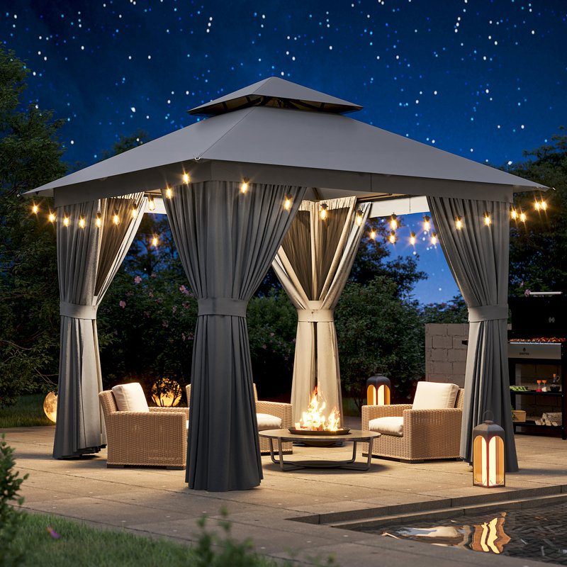 Outdoor Gazebo With Double Roof, Patio Canopy With Mosquito Netting And Curtains, Suitable For Patios, Lawn And Backyard
