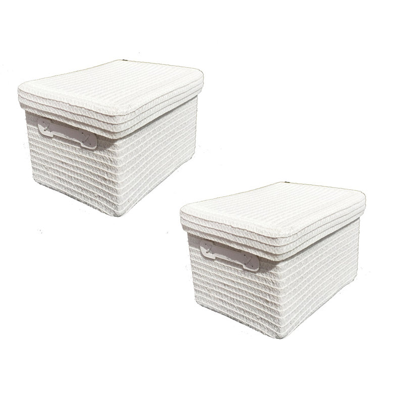 Symple Stuff Fabric Decorative Basket, 21cm H x 33cm W x 24cm D, White/White